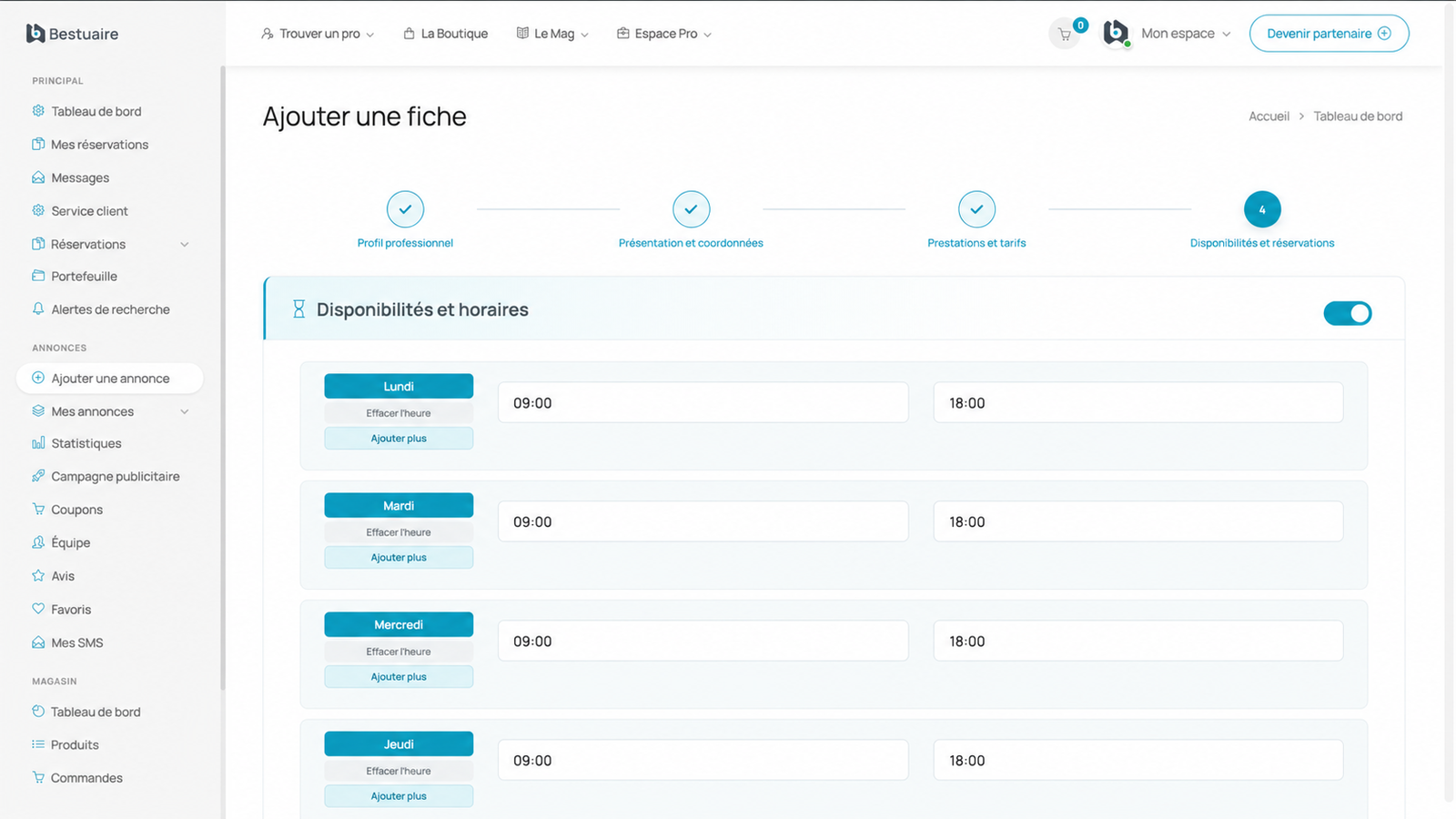 Étape 4 : disponibilités et réservation du salon
