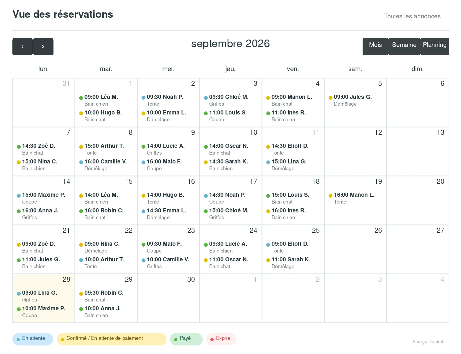 Agenda Bestuaire de septembre 2026 avant l’ajout du rendez-vous du 30 septembre