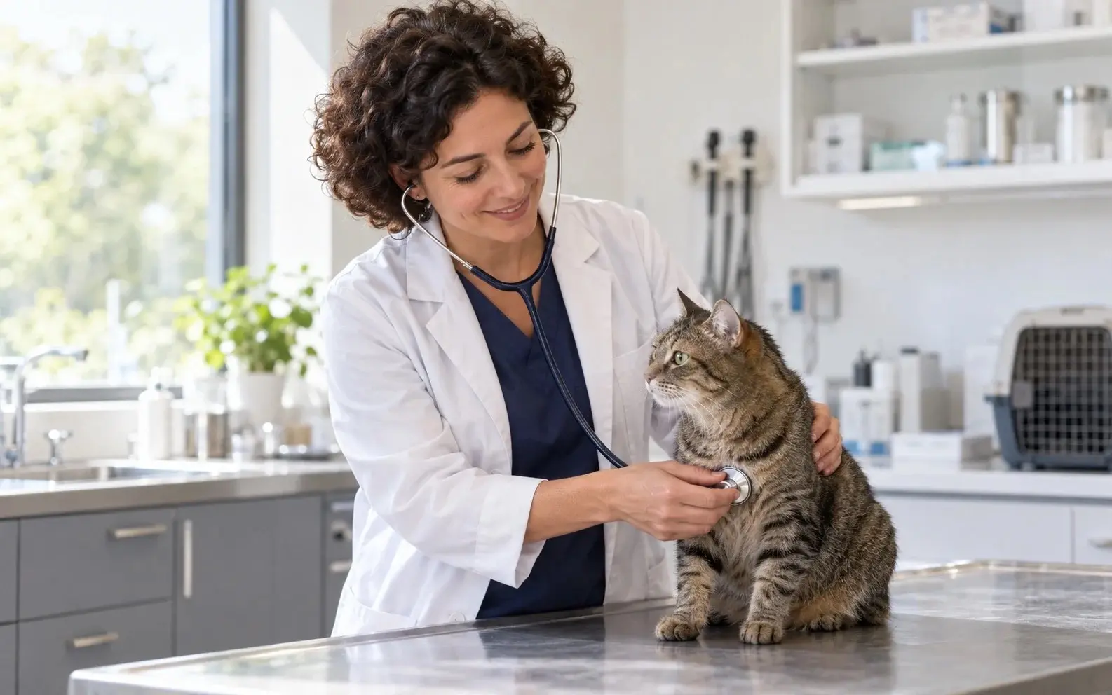 Vétérinaire examinant un animal en consultation