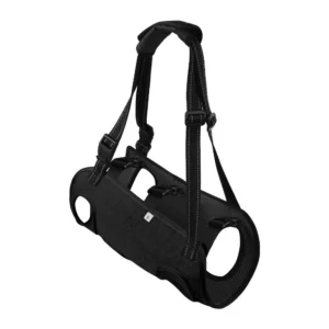 Harnais de levage pour chien noir profond vue produit avec sangles réglables et poignée de soutien