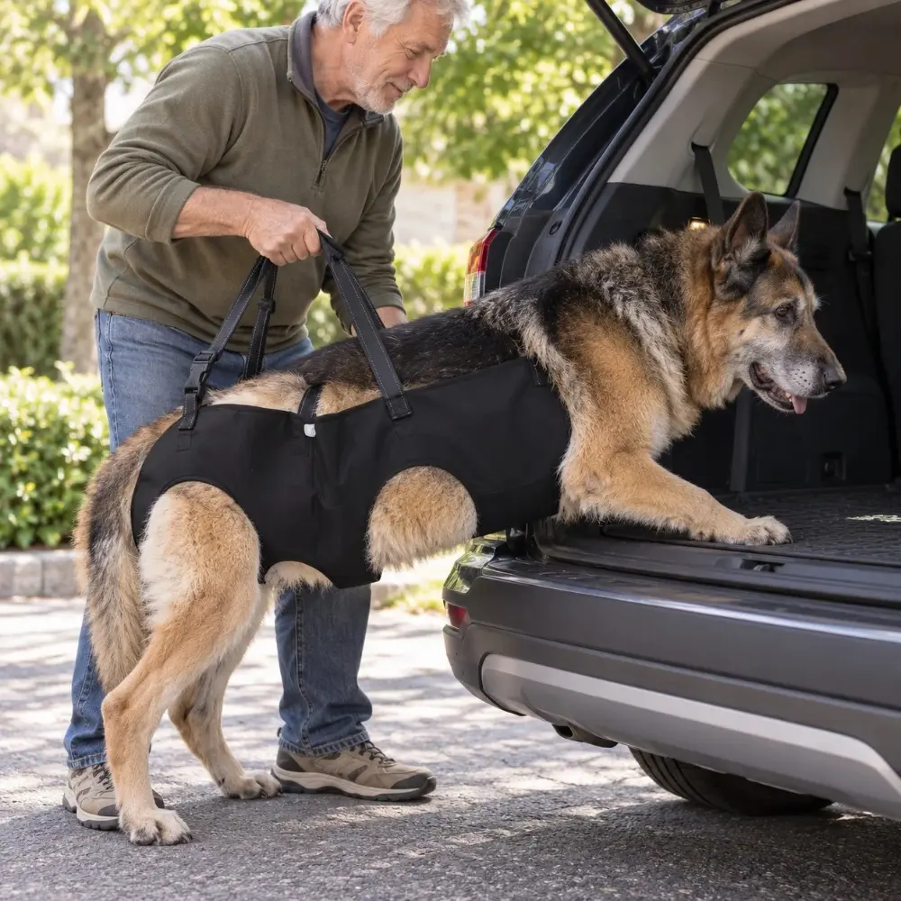 Harnais de levage pour chien aidant un chien à monter dans une voiture