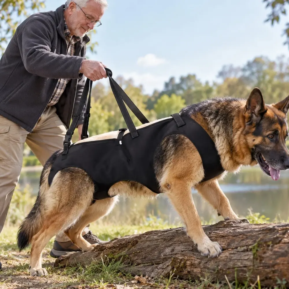 Harnais de levage pour chien soutenant l’arrière-train pendant une promenade